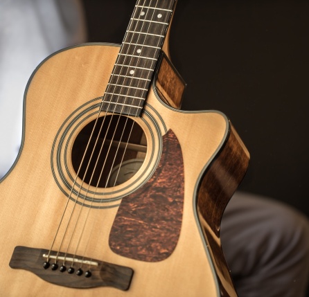 acoustic guitar closeup with copy space