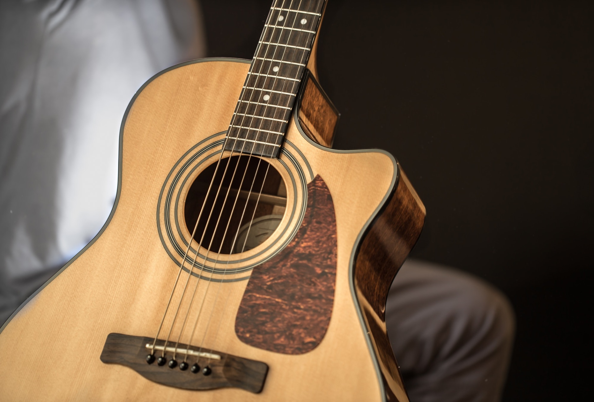 acoustic guitar closeup with copy space