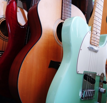 Guitars On A Guitar Rack Indoors