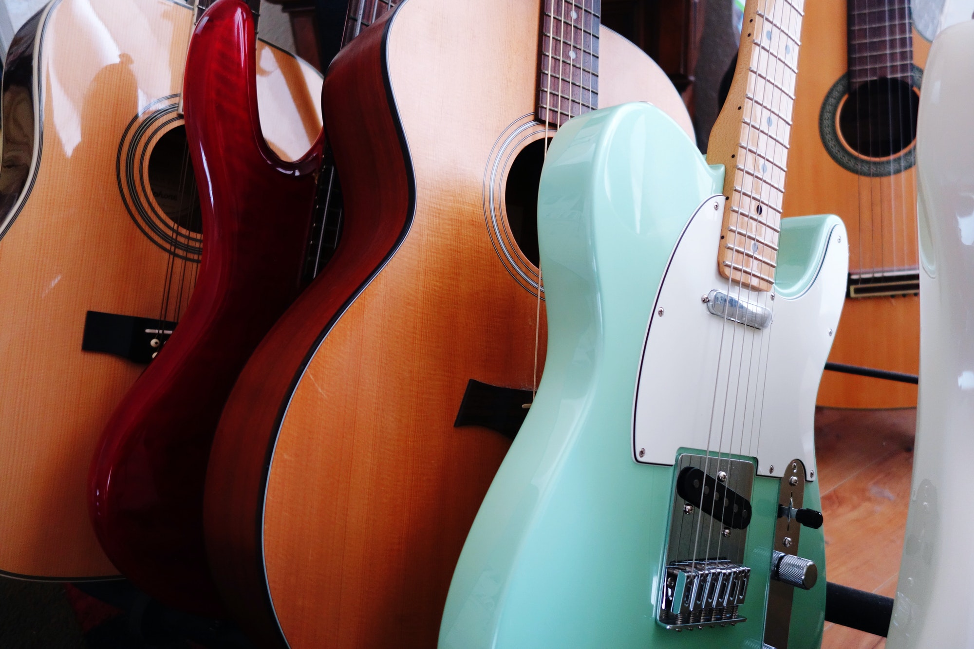 Guitars On A Guitar Rack Indoors