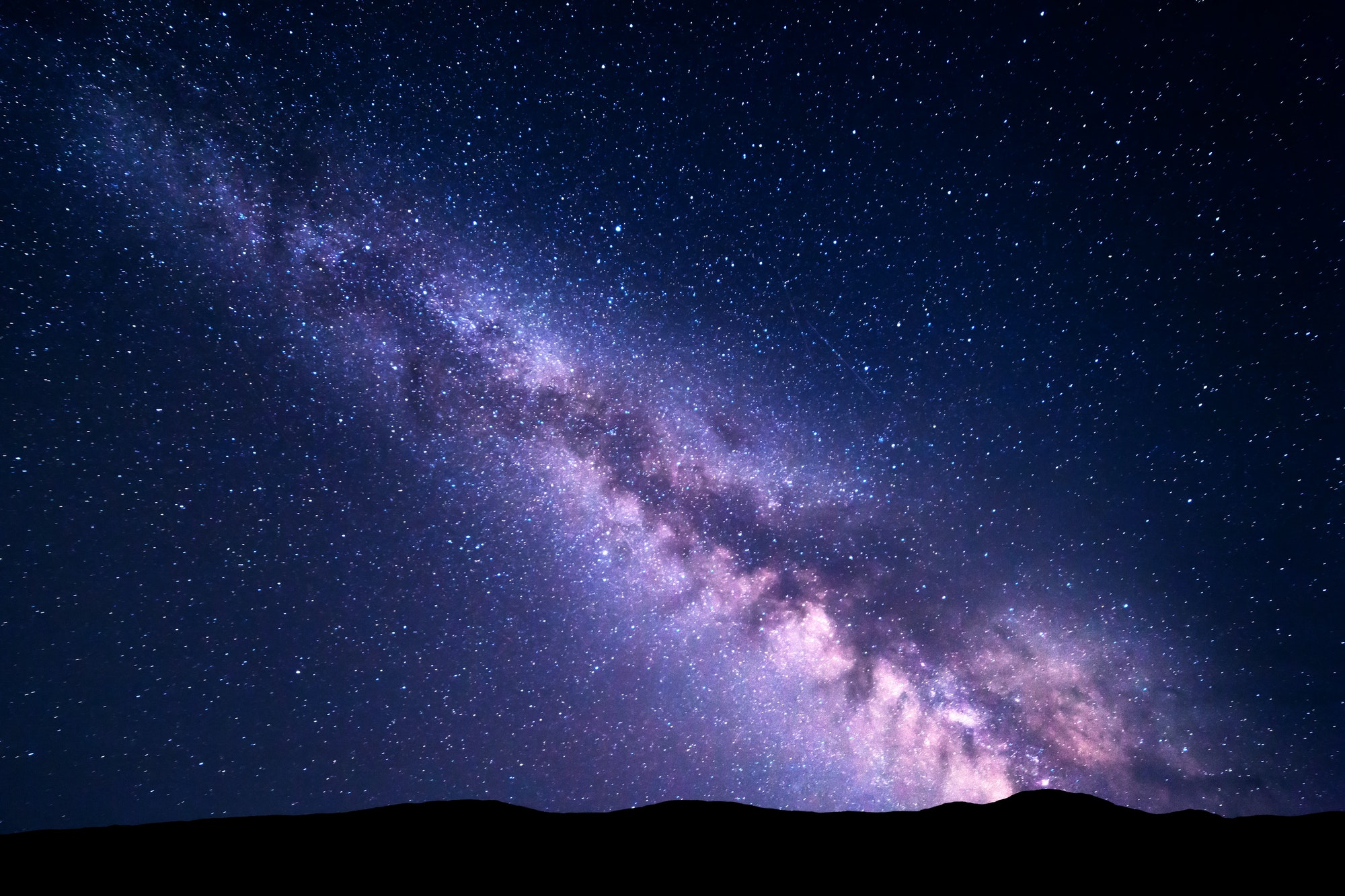 Landscape with Milky Way. Night starry sky. Universe